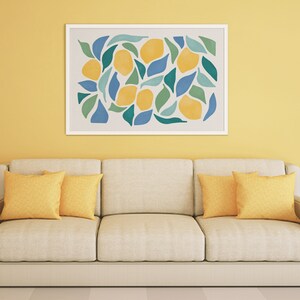 Lemon Citrus Print | Fruit Wall Art for Kitchen | Colorful Abstract Printable Wall Art | Digital Art for Kids | Horizontal Wall Art | Yellow