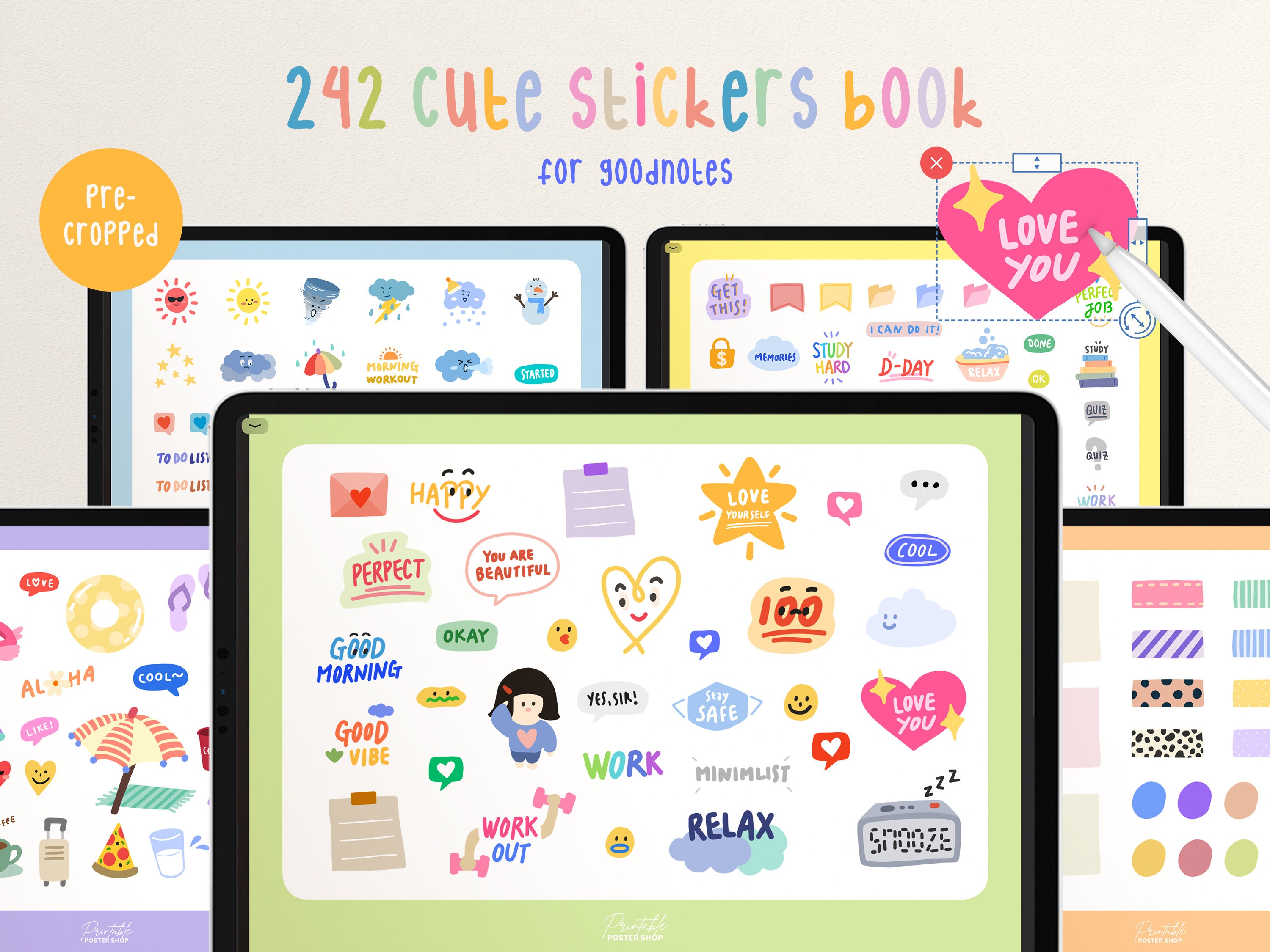 Digital Cute Stickers for GoodNotes Pre Cropped Days Etsy