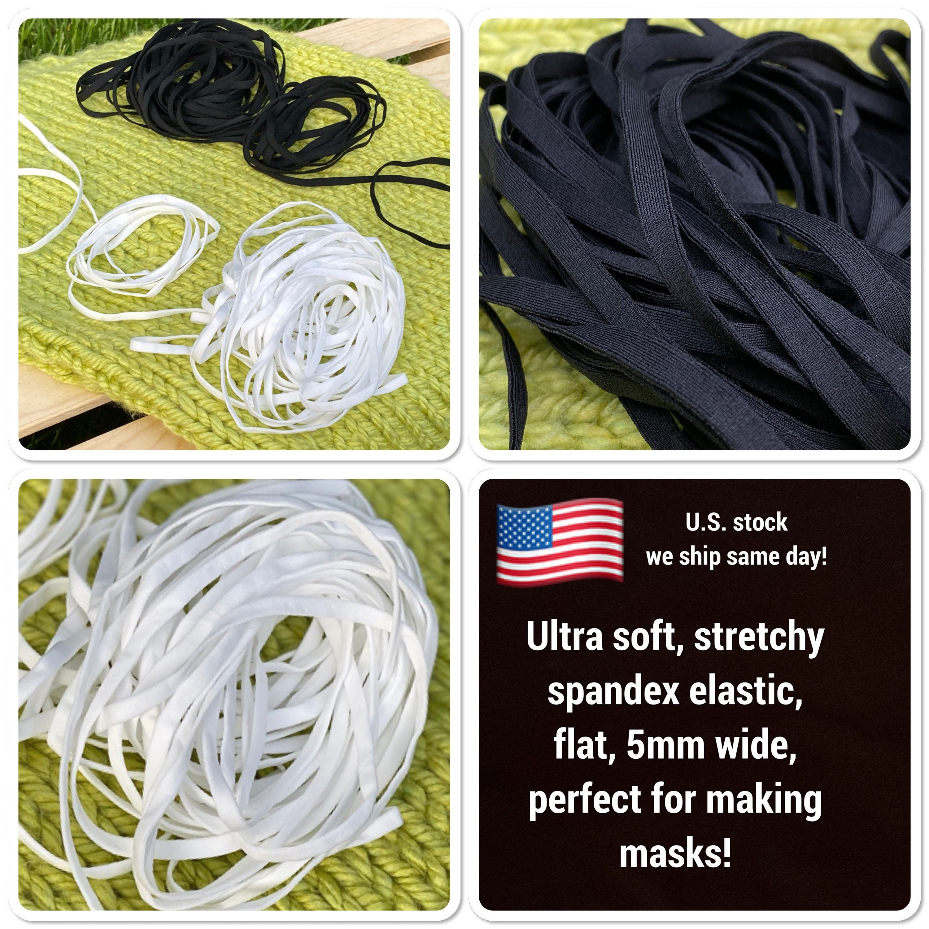 Ultra soft, stretchy spandex elastic, flat, 5mm wide, perfect for mak…