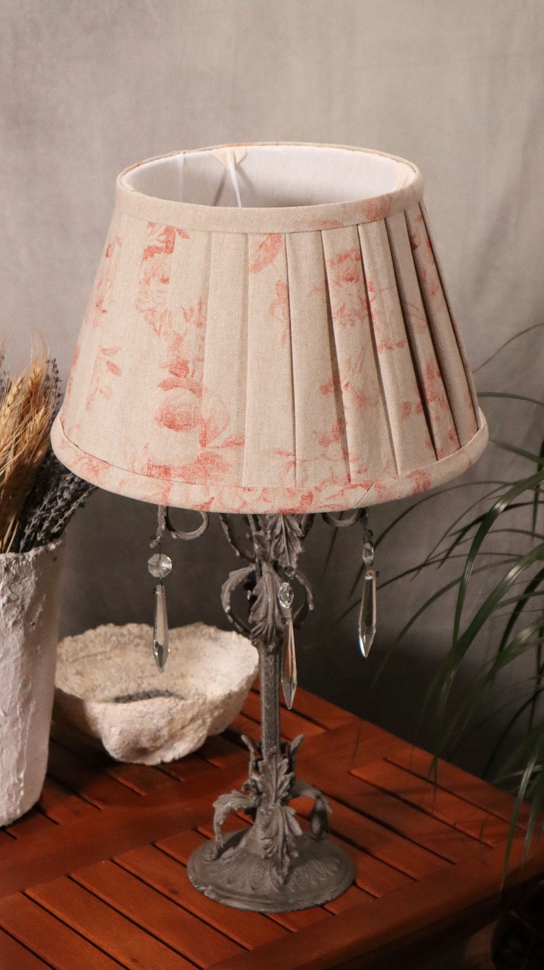 Lampshade faded roses red, rustic style, pleated image 2