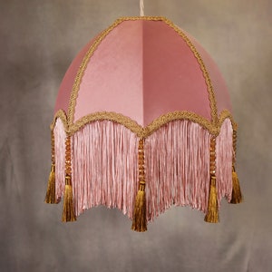 Fringed velvet lampshade, made to order, decorated with tassels and beading image 2