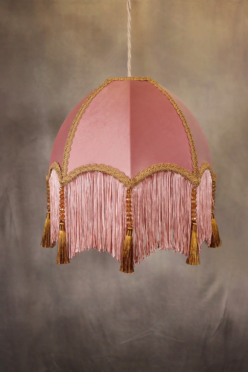 Fringed velvet lampshade, made to order, decorated with tassels and beading image 2