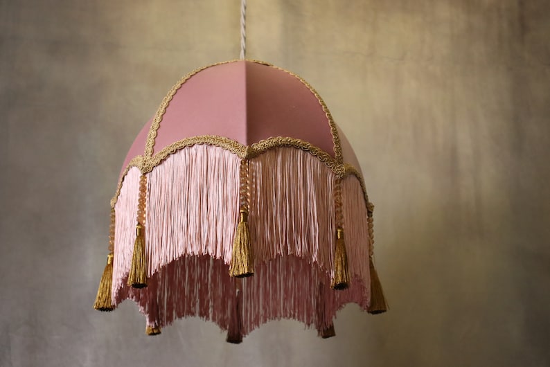 Fringed velvet lampshade, made to order, decorated with tassels and beading image 7