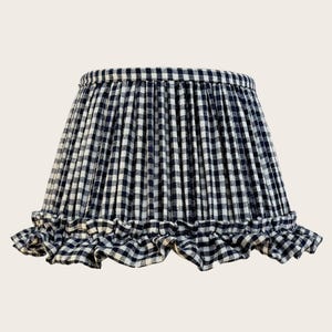 Handmade Indigo Gingham Linen Lampshade | Ruffled Country Cottage Lighting