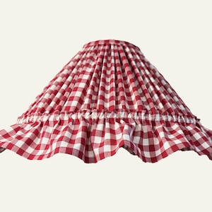 Gingham rustic cottage cotton lampshade with ruffles