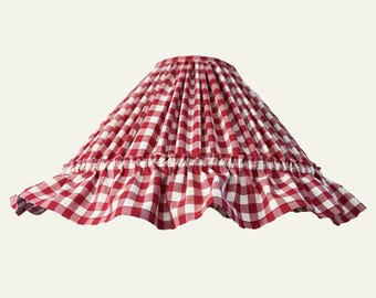 Gingham rustic cottage cotton lampshade with ruffles