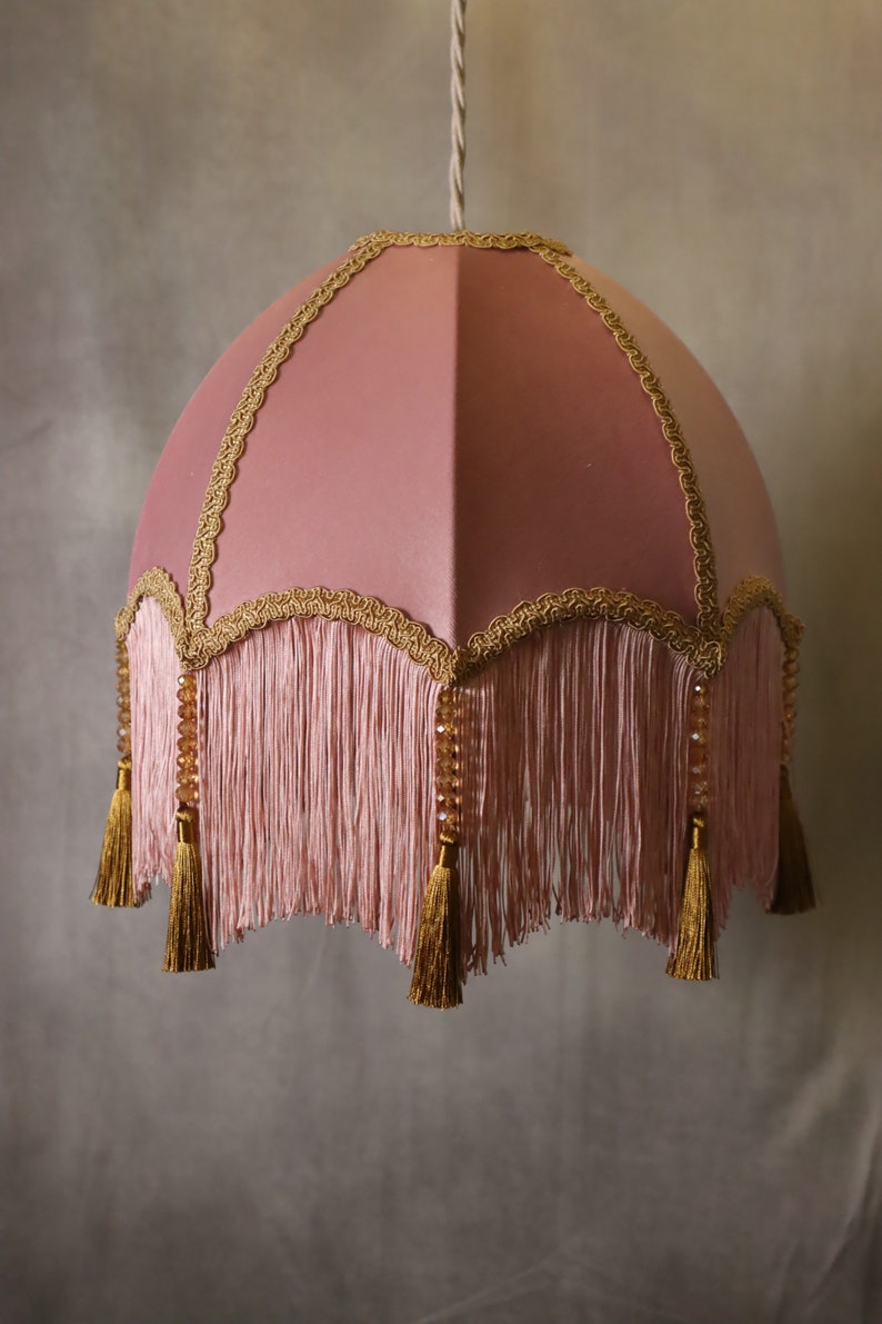 Fringed velvet lampshade, made to order, decorated with tassels and beading image 3