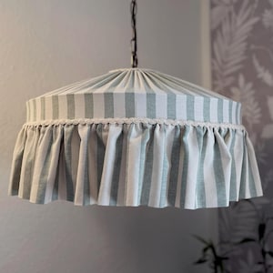Mint Green Striped Lampshade – Handmade Rustic Cotton Light Shade – Country Farmhouse or Cottage core Décor – Custom Sizes