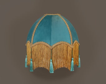 Fringed velvet lampshade, made to order, decorated with tassels and beading