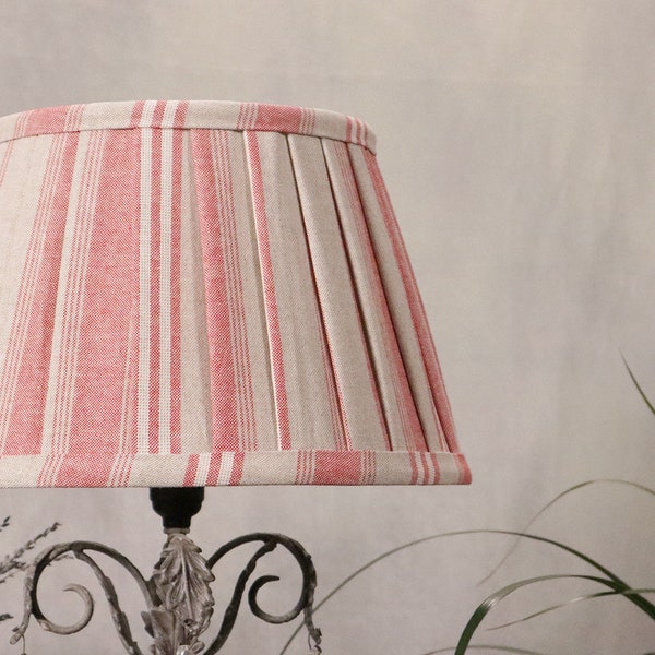 Lampshade striped red, pleated, rustic style,