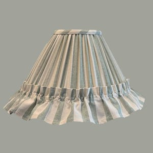 Striped Cotton Cottage Lampshade with Ruffles - Rustic Home Decor