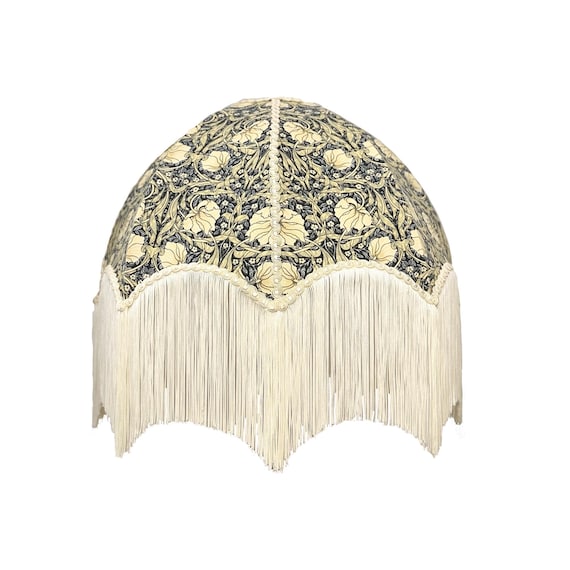 William Morris Pimpernel Lampshade: Handmade Cotton Fabric, Cream Fringe Trim