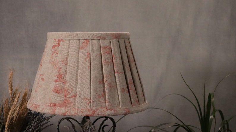 Lampshade faded roses red, rustic style, pleated image 1
