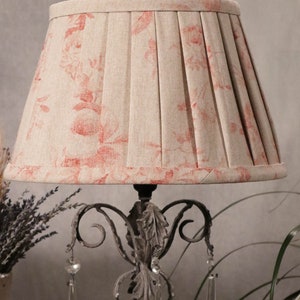 Lampshade faded roses red, rustic style, pleated image 3