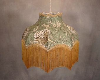 William Morris  lampshade decorated with matching fringe and trim