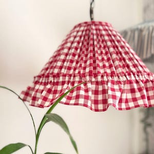 Gingham rustic cottage cotton lampshade with ruffles