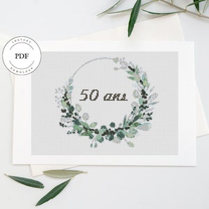 Grille point de croix carte anniversaire, Broderie personnalisée, Nature, fleurs, age, Carte à broder, Moderne, Fichier numérique PDF Cadeau