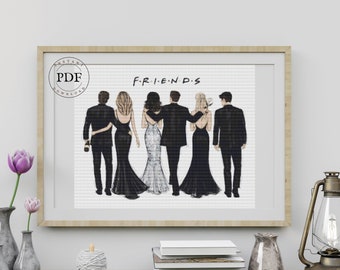 Friends cross stitch pattern, Friends embroidery, TV show, Modern, Chart, PDF to download, Instant download, Picture.