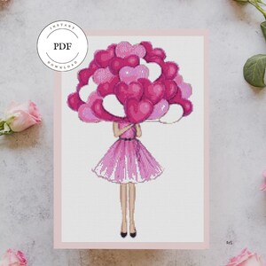 Tarjeta del día de la madre en punto de cruz, Bordado moderno de corazones, Cuadro de amor en punto de cruz, Tarjeta para hacer y regalar, PDF para imprimir.