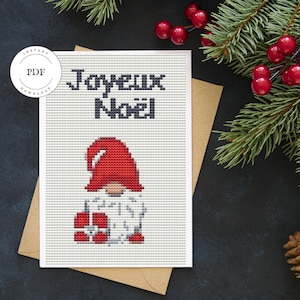 Grille point de croix Gnome, Noel, Broderie Noel, Lutin, Carte à broder, Moderne, Fichier numérique, PDF, Cadeau.
