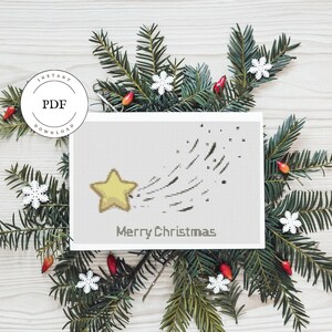 Grille point de croix Etoile Filante, Etoile, Noel, Broderie Noel, Merry Christmas, Carte à broder, Moderne, Fichier numérique, PDF, Cadeau.