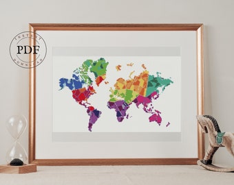 Planisphäre, Kreuzstichgitter, Atlas, Weltkreuzstich, PDF, Moderner Kreuzstich, Planisphärenstickerei, Weltstickerei, Karte.