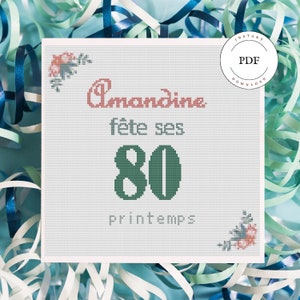Birthday embroidery card, cross stitch pattern, personalized embroidery, Nature, Flowers, Age, Modern, Digital file, PDF, Gift customized