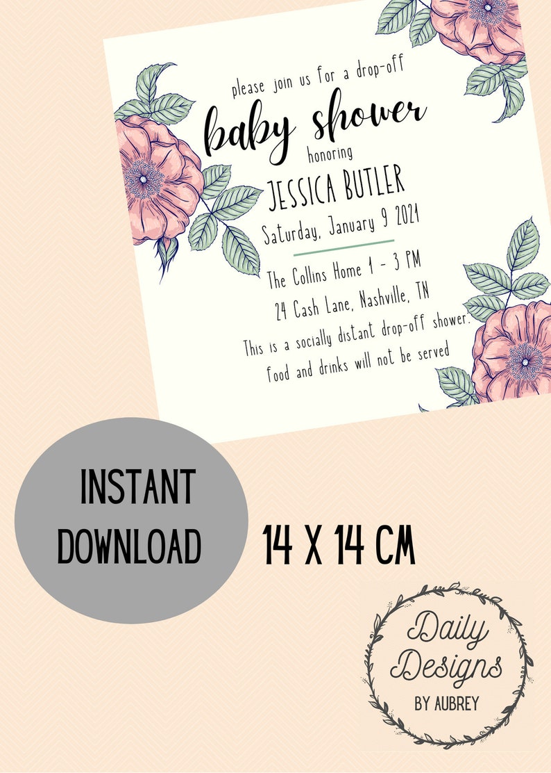 Floral Drop Off Baby Shower Invite Instant Download You Edit Etsy
