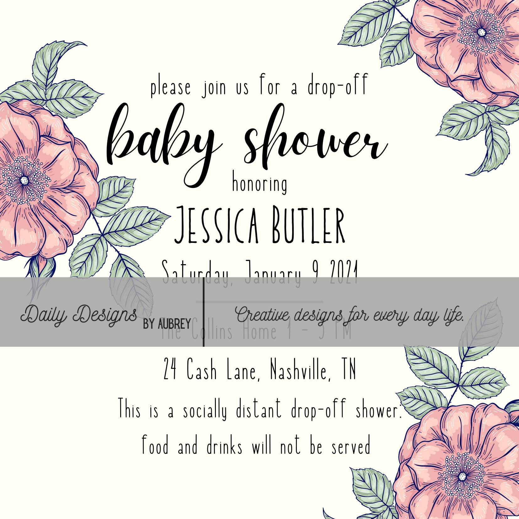 Floral Drop Off Baby Shower Invite Instant Download You Edit Etsy
