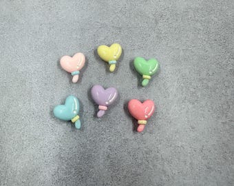 6 tiny heart balloon cabochons