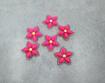 6 pink flower cabochons