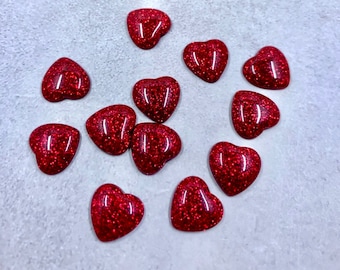 12mm red glitter resin heart cabochons