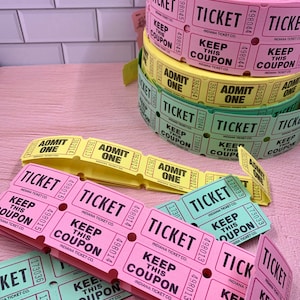 May include: A stack of pink, green, and yellow paper tickets with the text "Keep This Coupon" and "Admit One". The tickets are from Indiana Ticket Co.
