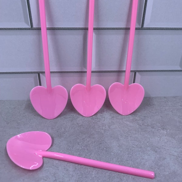 4 pink heart shaped sprinkle spoons