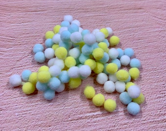 8mm pastel blue,yellow and white Pom poms