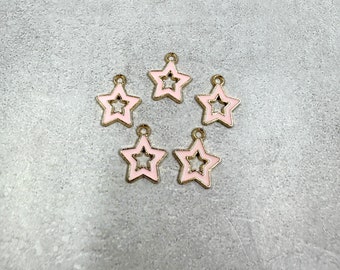 5 pink and gold star charms