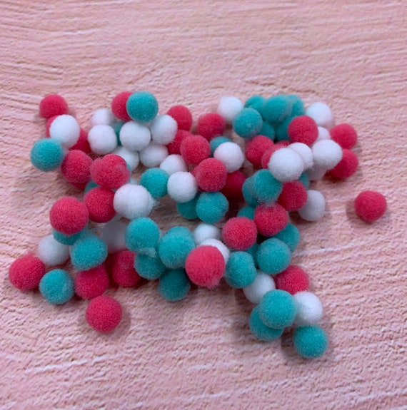 8mm Small Pom Poms 100pcs Pink,white and Blue 
