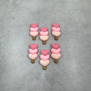 6 pink heart cabochons