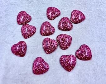 12mmPink glitter heart cabochons