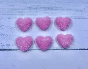 Pink furry heart embellishments