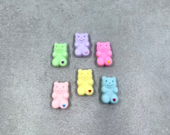 6 Small pastel resin bear cabochons