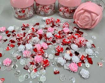 1 rose container of Valentine sequins mix