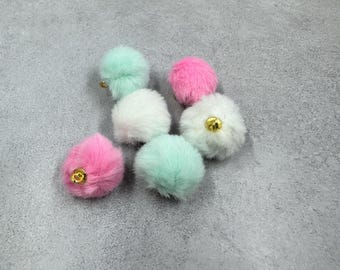6 furry Pom Pom ball charms