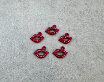 5 pink lip charms with gem stones