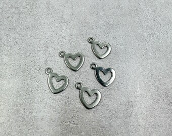 5 silver heart charms