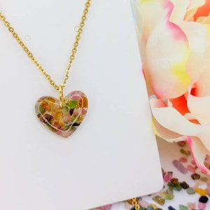 Heart tourmaline necklace with gold flakes, Resin jewelry, Resin necklace, Unique jewelry, Crystal jewellery,  tourmaline stone,Gift for her