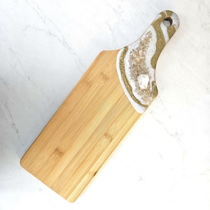 Luxury Resin & bamboo Wood Charcuterie Board With Quartz Crystals - Serving Platter