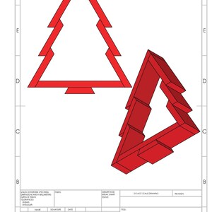 May include: A technical drawing of two red Christmas tree shapes. The drawing is labeled "Red" and includes a title block with the words "Do Not Scale Drawing".