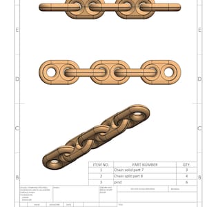 Könnte beinhalten: Eine technische Zeichnung einer Kette aus Holz. Die Zeichnung zeigt die Kette in drei verschiedenen Positionen. Die Zeichnung ist mit den Teilenummern, Artikelnummern und Mengen beschriftet. Die Zeichnung enthält auch den Titel "Final asm" und das Material "Buche".