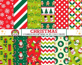 Cute Christmas Digital Paper, Winter theme, Christmas Seamless Pattern, Holidays Digital Scrapbook Paper, Holiday Paper, Xmas Background